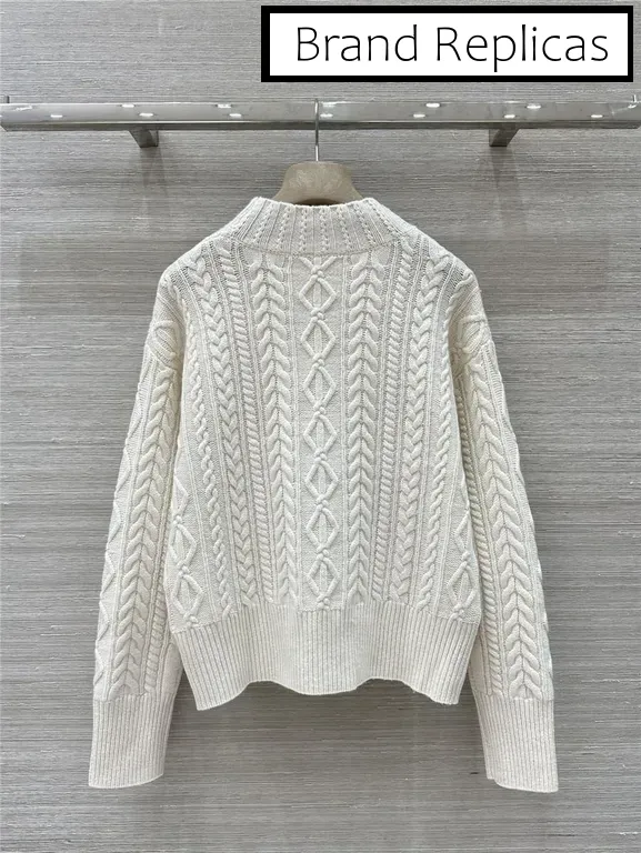 Max Mara White Cable Cashmere Sweater